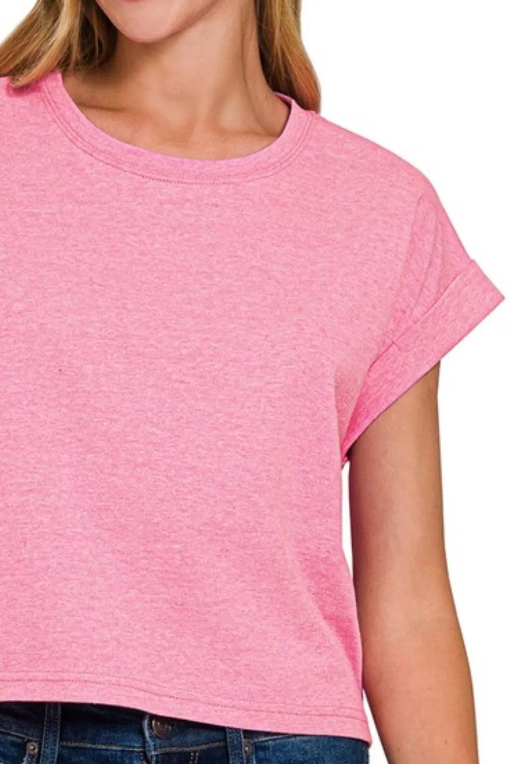 Zenana Rolled Sleeve Crop T-Shirt - Love Salve